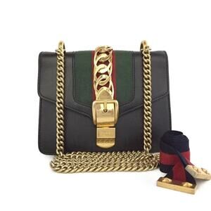 Authentic GUCCI Sylvie Mini Sherry Line Leather Chain Shoulder Bag Black